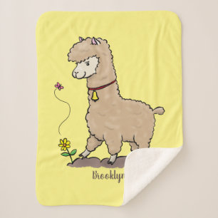 Niedliches Alpaca mit Schmetterling-Cartoon Sherpadecke