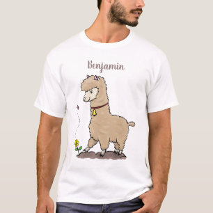 Niedliches Alpaca mit Schmetterling-Cartoon T-Shirt