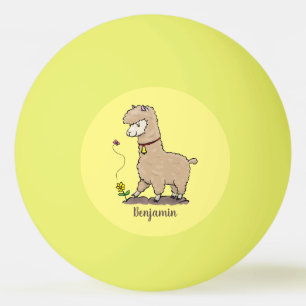 Niedliches Alpaca mit Schmetterling-Cartoon Tischtennisball