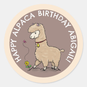 Niedliches Alpaca mit Schmetterling Geburtstag per Runder Aufkleber