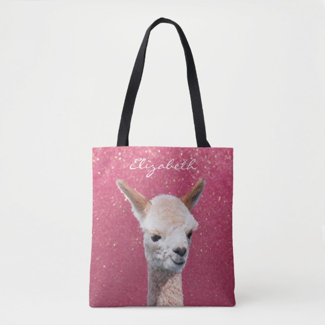 Niedliches Alpaca, rosa Glitzer, DIREKT Name Weiße (Vorderseite)