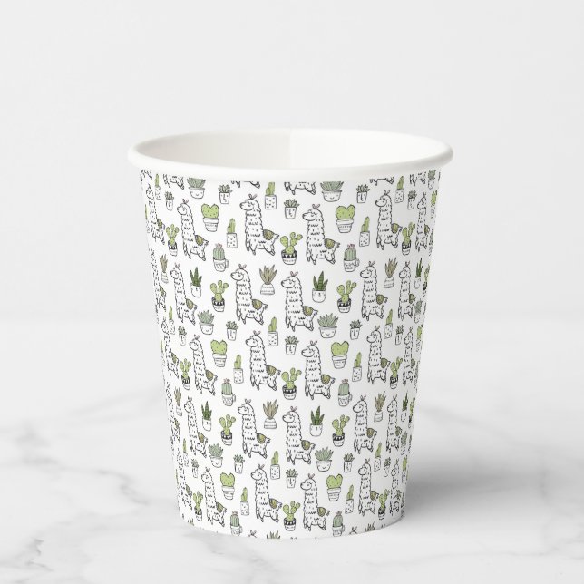 Niedliches Alpaca- und Cactus-Muster Pappbecher (Links)