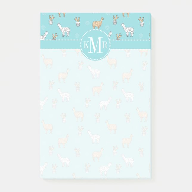 Niedliches Alpaka-Lama-Kaktus-Muster Post-it Klebezettel (Vorderseite)