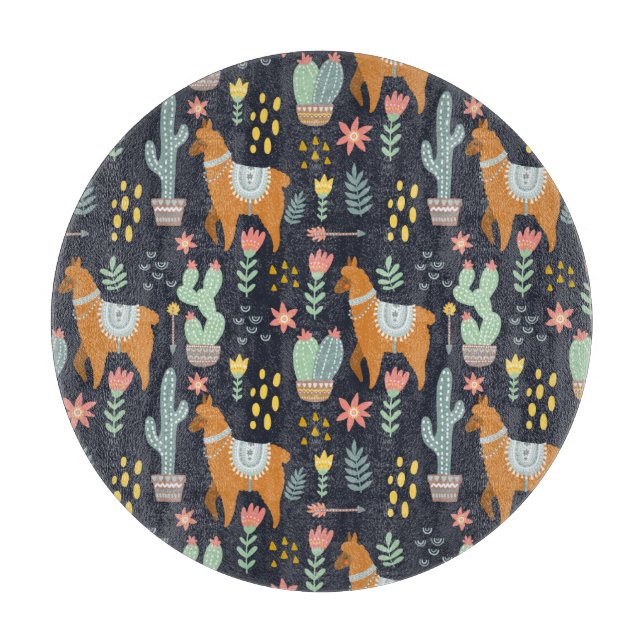 Niedliches Alpaka-Muster Schneidebrett (Vorderseite)