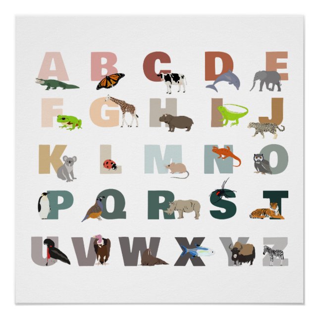 Niedliches Alphabet ABC Animals Kinderzimmer im Kl Poster (Vorderseite)