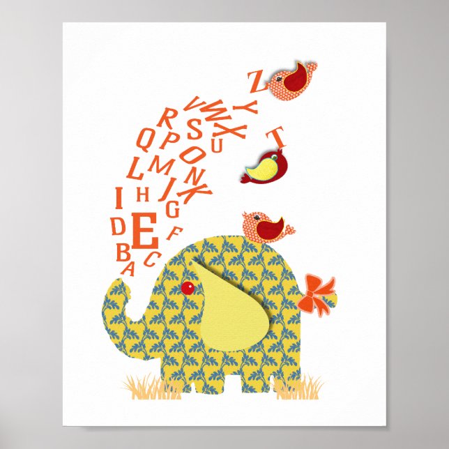 Niedliches Alphabet Elephant Baby Kinderzimmer dru Poster (Vorne)
