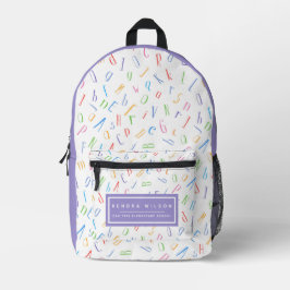Niedliches Alphabet Muster _ weiß und Lila Bedruckter Rucksack