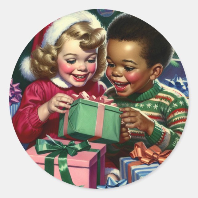 Niedliches altmodisches Weihnachten und glückliche Runder Aufkleber (Vorderseite)
