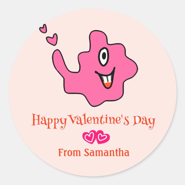 Niedliches Amoeba-Monster Kinder Valentine Runder Aufkleber (Vorderseite)