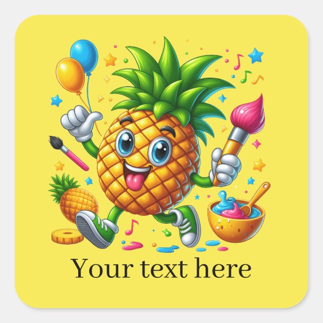 Niedliches Ananas-Früchte-Sommer-Zusatz Quadratischer Aufkleber (Vorderseite)