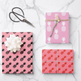 Niedliches Ananas-Muster auf rosa Geschenkpapier Set