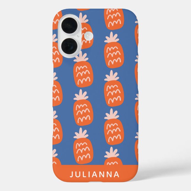 Niedliches Ananas Muster in Orange Blue Personalis Case-Mate iPhone Hülle (Rückseite)