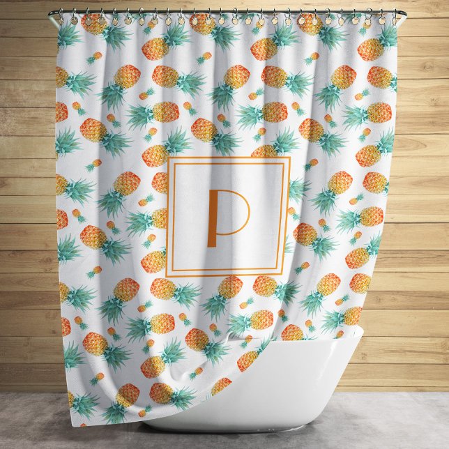 Niedliches Ananas-Muster Monogramm Duschvorhang (Modern Monogram Pineapple Fruit Pattern Shower Curtain)