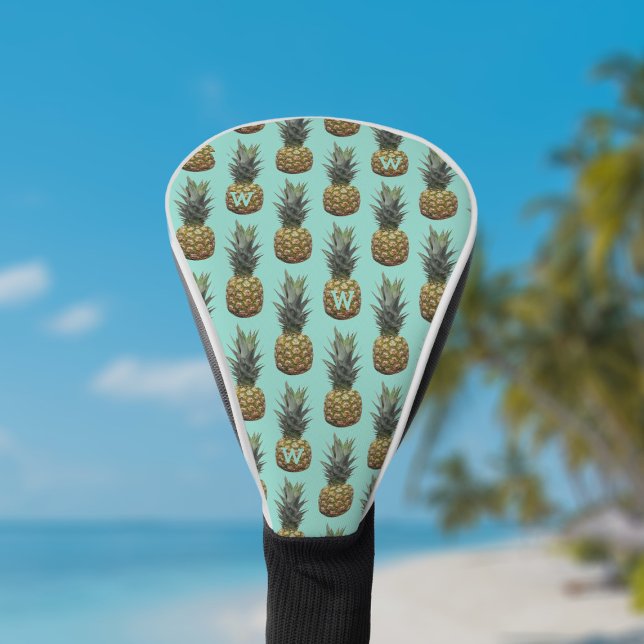 Niedliches Ananas Muster Monogramm Robin Egg Blau Golf Headcover (Personalize it with your initial and make your club look as fresh as a tropical breeze.)