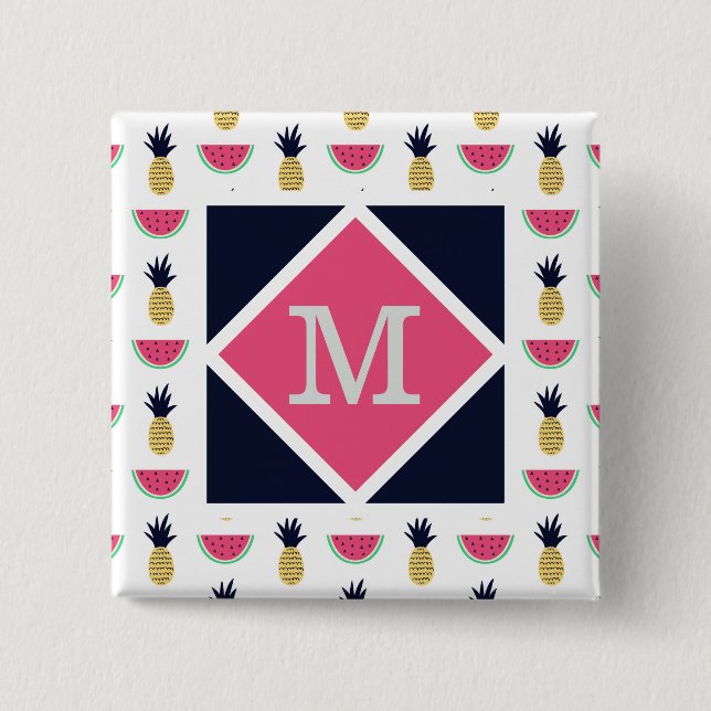 Niedliches Ananas-u. Wassermelone-Gekritzel-Muster Button (Vorderseite)