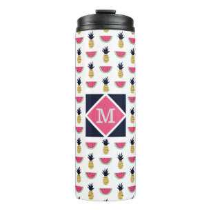 Niedliches Ananas-u. Wassermelone-Gekritzel-Muster Thermosbecher