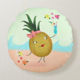 Niedliches Ananas-Zeichen am Strand Rundes Kissen