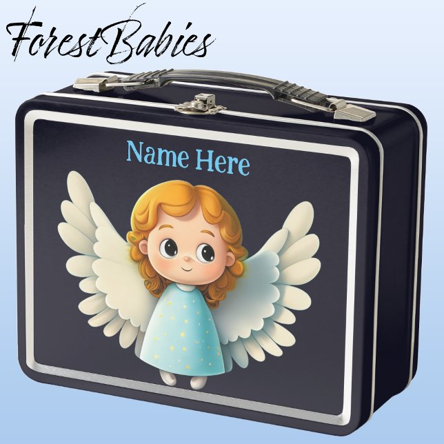 Niedliches Angel-Girl mit Wings Cartoon Graphic Metall Brotdose (Angel, Black ForestBabies Lunch Box)