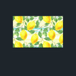 Niedliches Angesagtes tropisches Sommerlemon-Fruch Leinwanddruck<br><div class="desc">Schönes, zeitgenössisches, türkisblaues Aqua-Blau, gelb und orange Zitronenfrucht-Muster auf gestreiften Aquarellfarben Hintergrund. Verziertes, trendiges, modernes und skurriles Hipster Design für die elegante, künstlerische Mode oder künstlerische Mode-Diva, angesagte Trendsetter, Vintage Retro-Art Stil oder abstrakten Motiv-Liebhaber.</div>