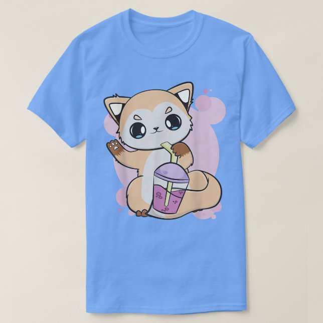 Niedliches Anime-Fo mit Boba für Blumentee Lover 5 T-Shirt (Design vorne)