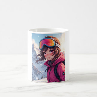 Niedliches Anime Girl auf dem Snowy Mountain | Gem Kaffeetasse