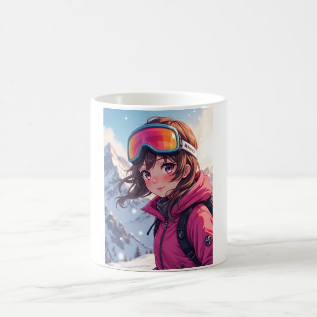 Niedliches Anime Girl auf dem Snowy Mountain | Gem Kaffeetasse (Mittel)