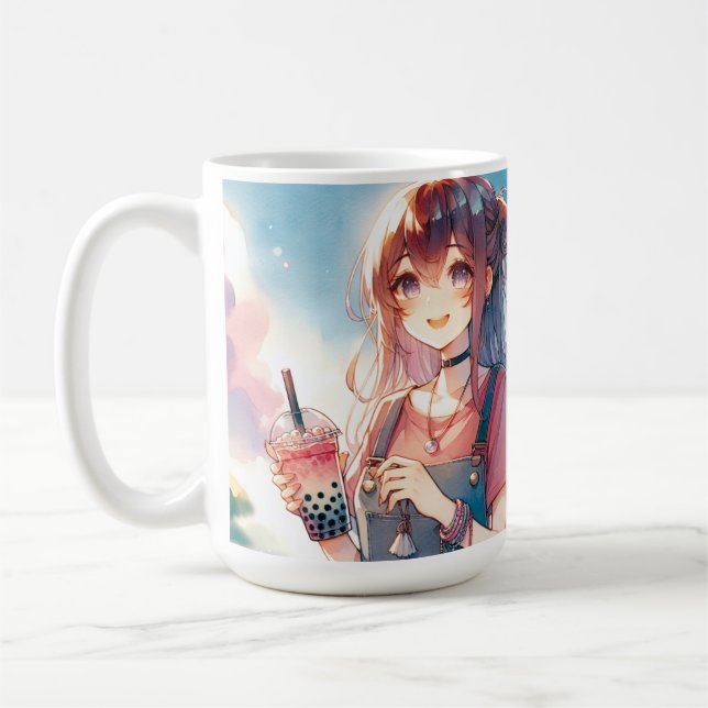 Niedliches Anime Girl Holen eines Boba Tees Kaffeetasse (Links)