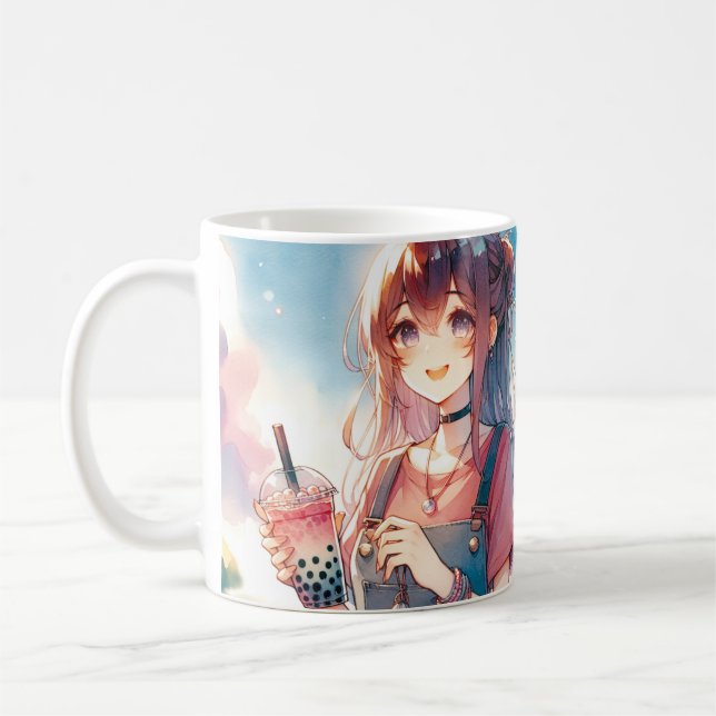 Niedliches Anime Girl Holen eines Boba Tees Kaffeetasse (Links)
