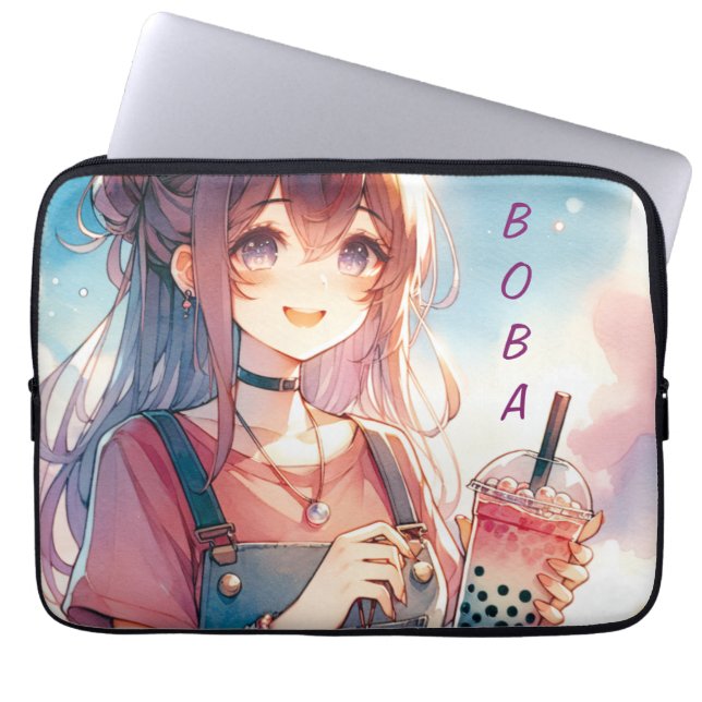 Niedliches Anime Girl Holen eines Boba Tees Laptopschutzhülle (Vorderseite)