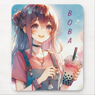 Niedliches Anime Girl Holen eines Boba Tees Mousepad