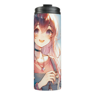Niedliches Anime Girl Holen eines Boba Tees Thermosbecher
