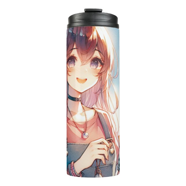 Niedliches Anime Girl Holen eines Boba Tees Thermosbecher (Vorderseite)