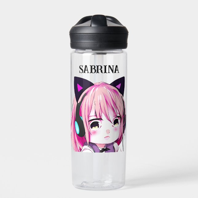 Niedliches Anime-Girl mit Katzenohren Trinkflasche (Vorderseite)