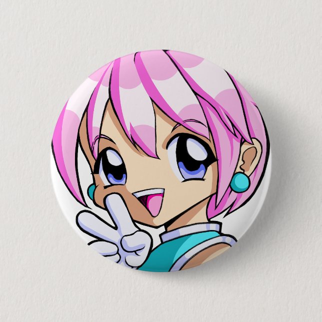 Niedliches Anime-Mädchen Button (Vorderseite)