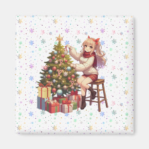 Niedliches Anime-Mädchen schneidet den Baum Magnet