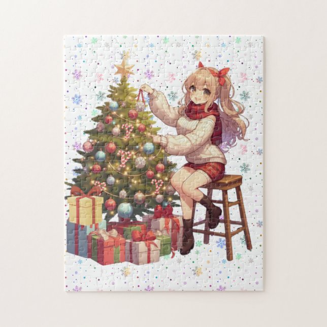 Niedliches Anime-Mädchen schneidet den Baum Puzzle (Vertikal)
