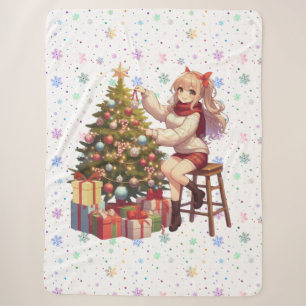 Niedliches Anime-Mädchen schneidet den Baum Sherpadecke
