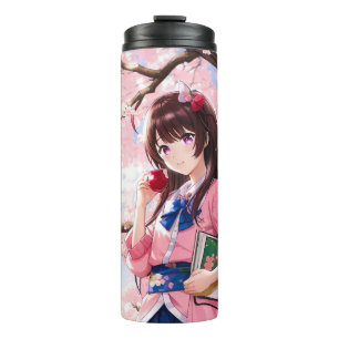 Niedliches Anime-Mädchen unter einem Kirschblossom Thermosbecher