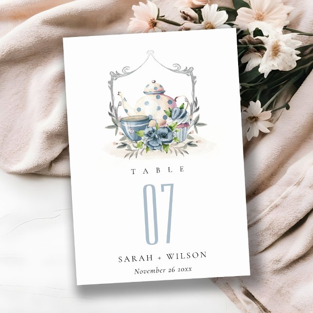 Niedliches Aqua Blue Blumenstrauß Teapot Wappen Ho Tischnummer (Von Creator hochgeladen)