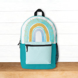 Niedliches Aqua Blue Gold Glitzer Regenbogen mit N Bedruckter Rucksack