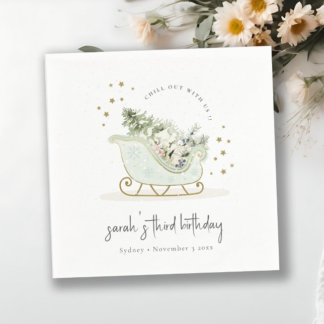 Niedliches Aqua Blue Golden Winter Schlitten Jegli Serviette (Von Creator hochgeladen)