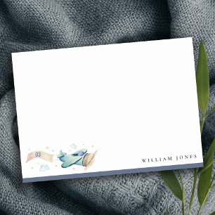 Niedliches Aqua Blue Green Biplane Cloud Herzstück Mitteilungskarte