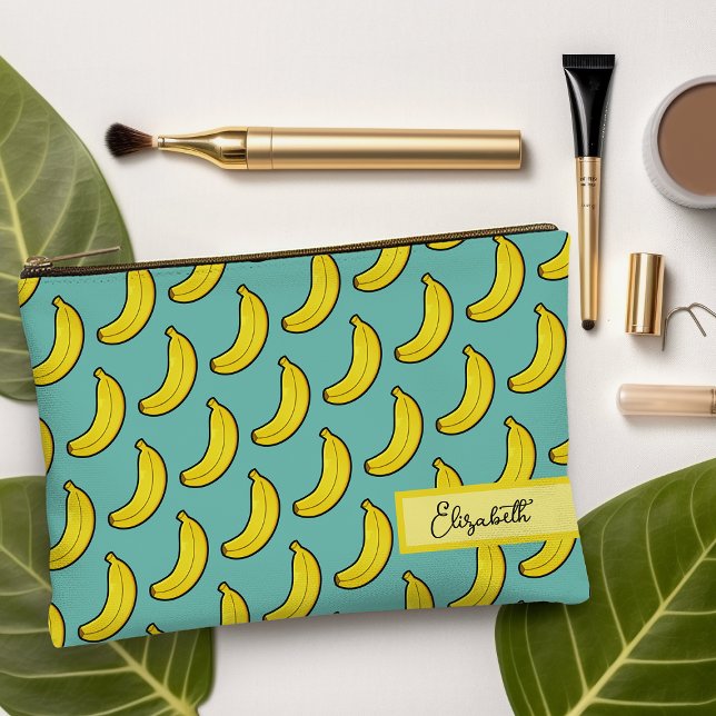Niedliches Aqua Blue Yellow Banana Personalisiert Zubehörtasche (Cute Aqua Blue Yellow Banana Personalized Accessory Pouch)