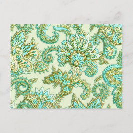 Niedliches Aqua Gold Paisley Blumenmuster Postkarte