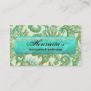Niedliches Aqua Gold Paisley Blumenmuster Visitenkarte