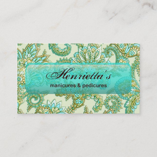 Niedliches Aqua Gold Paisley Blumenmuster Visitenkarte (Vorderseite)