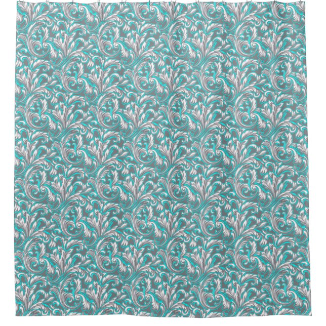 Niedliches Aqua-Graumuster Duschvorhang (Vorderseite)