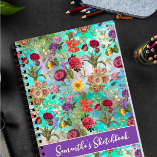 Niedliches Aqua-Grün-elegantes Blumenmuster Notizblock