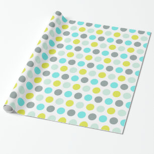 Niedliches Aqua Mint Blue Yellow Polka Dot Muster Geschenkpapier