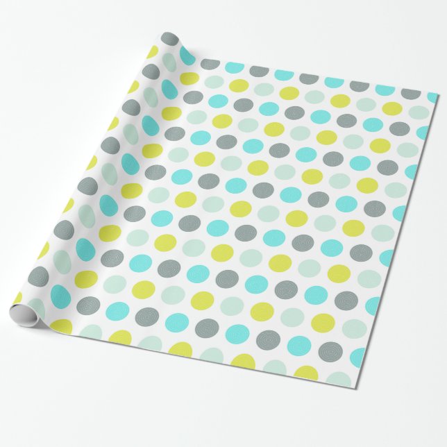 Niedliches Aqua Mint Blue Yellow Polka Dot Muster Geschenkpapier (Ungerollt)